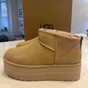 Brand new in box never worn Ugg classic ultra mini platform in driftwood (rare!)